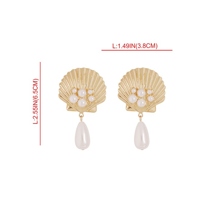 LRC Anting Tusuk Fashion Gold Alloy Pearl Shell Earrings F56573