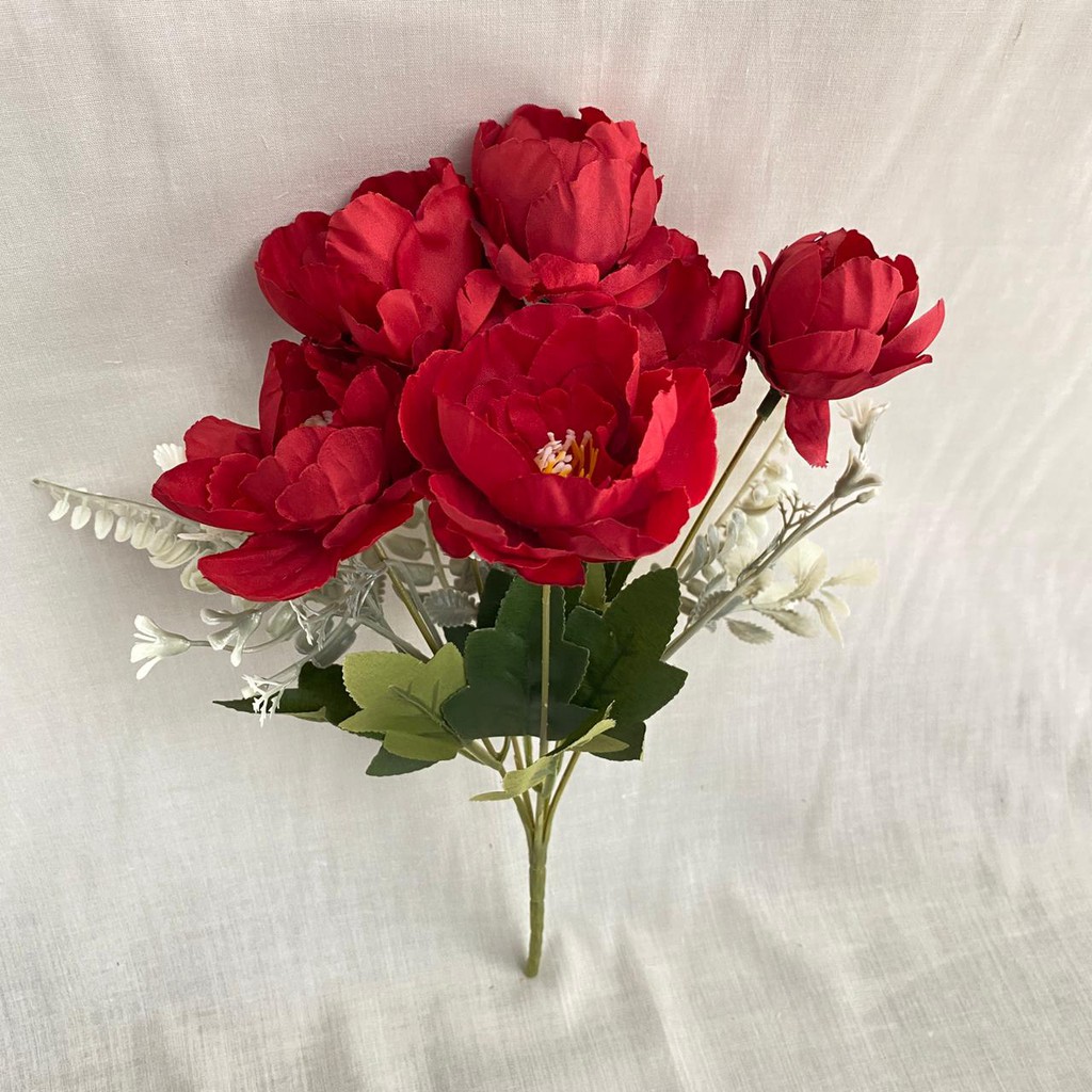 Bunga Peony Hybrida Premium (satuan) Bunga Artificial / Bunga Plastik / Bunga Dekorasi / Pernikahan-Merah