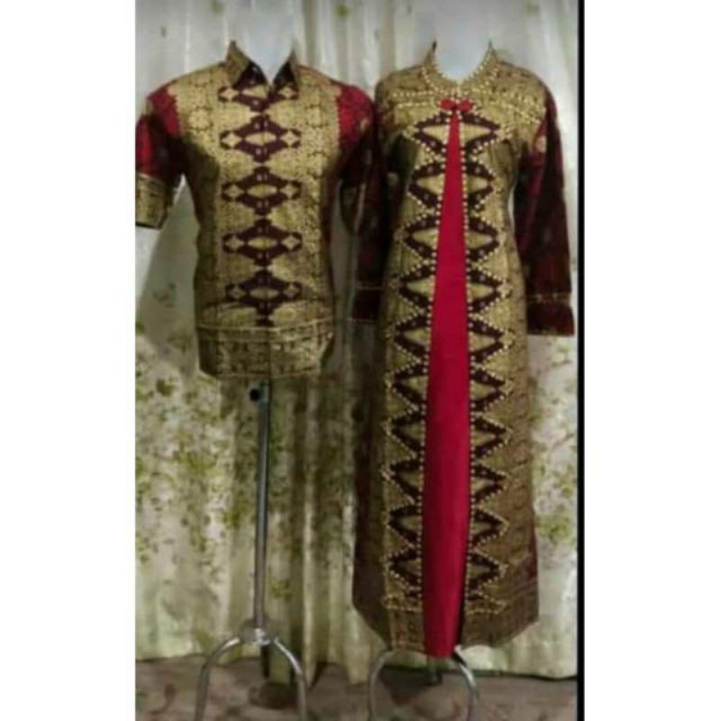 couple gamis kemeja motif songket