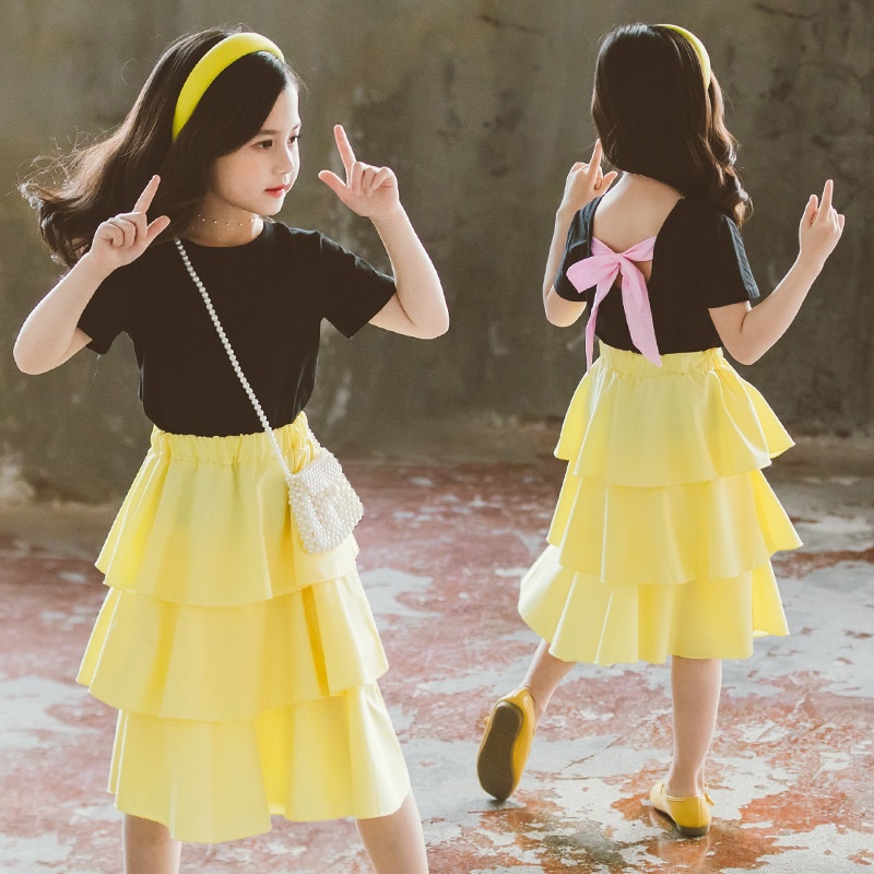 Setelan Rok Anak ABG Black Yellow Layer