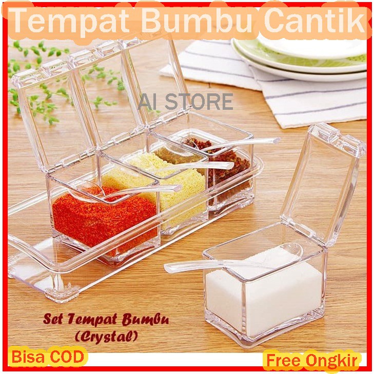 Kotak Bumbu Crystal Seasoning Box 4 Pcs Transparan Tempat Bumbu Rak Dapur Perabot Dapur