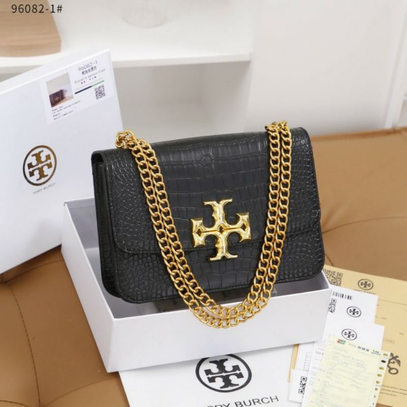 Tory Burch Eleanor Crocodile-Embossed Chain Shoulder Bag #96082-1