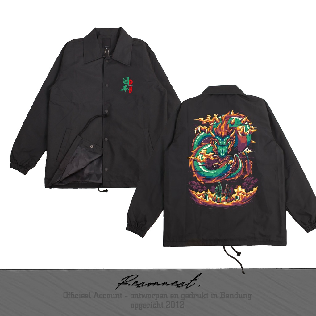 Reconnect Coach Jacket Rider Sunmori Motif Japan Samurai Vs Dragon - Unisex