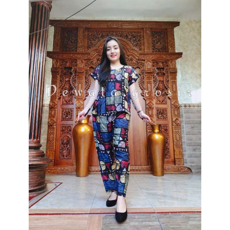 BAJU WANITA PIYAMA BAJU TIDUR SETELAN ONE SET BABYDOLL RAYON SUPER KOPI BALI ROBUSTA TERLARIS-Puzzle MocaGrey