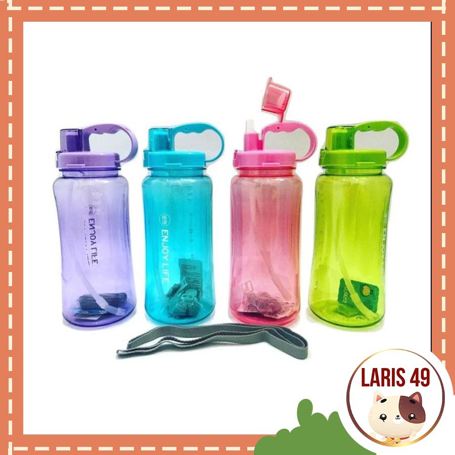 Laris49 Botol Minum ENJOY LIFE 2 Liter Straw Water Bottle 2000 ML Botol Minum Jumbo - A09