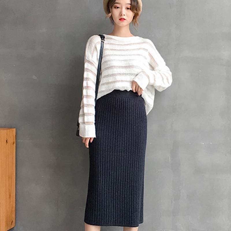 PREMIUM RAJUT super tebal rok midi wanita slit