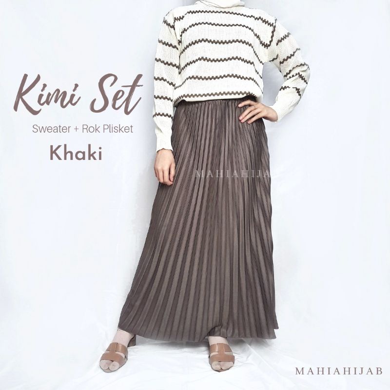 Kimi one set sweater + rok plisket by mahiahijab outfit PAKET HEMAT  ootd korean style , SETELAN LENGKAP