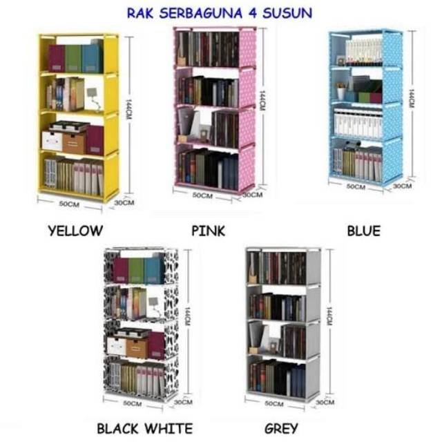 Rak Buku Portable 4 Susun/ Rak Buku Portable Serba Guna Size: 42 x 30 x 122cm JY