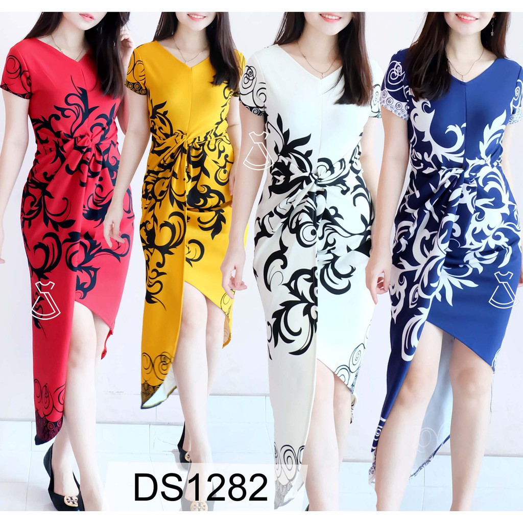 Seola promo SEDS1282 DRESS PESTA MIDI KNOT ROK BELAH SCUBA WANITA DRESS MODERN MURAH murah