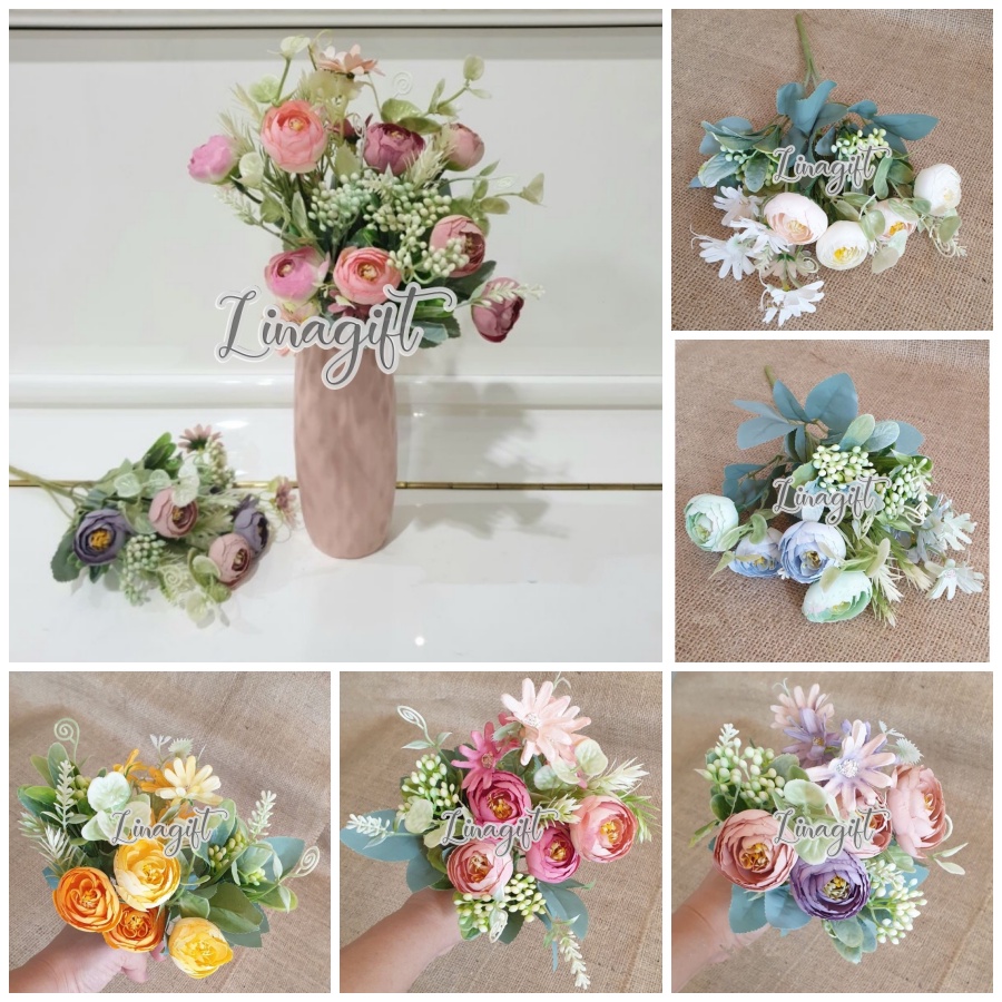 ARTIFICIAL FLOWER MIX - ROSE RUSTIC PEONY-  BUNGA PLASTIK DEKORASI HAND BOUQUET PREMIUM / ARTIFICIAL FLOWER SUN FLOWER HIASAN