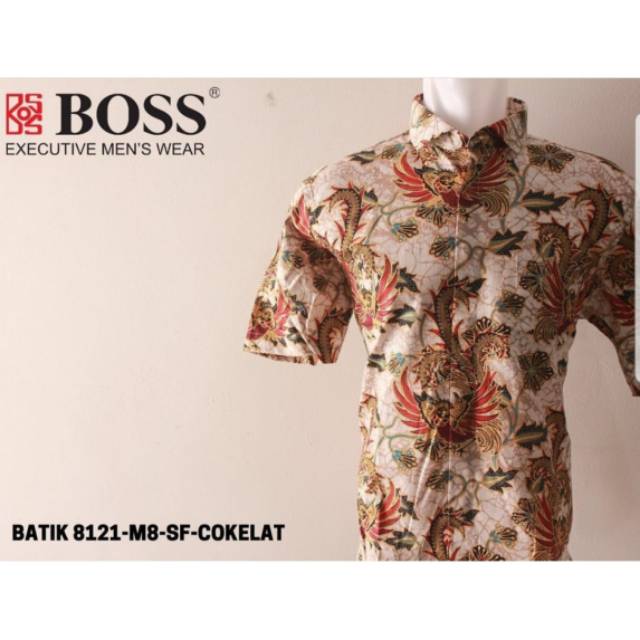 8121 M8 KEMEJA BATIK PRIA BOSS LENGAN PENDEK SIZE S-M-L-XL SLIM FIT