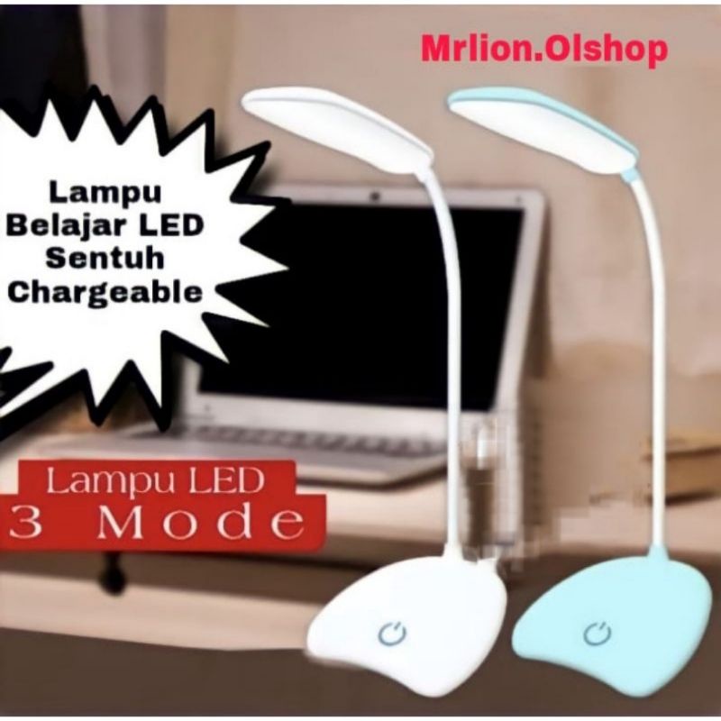 Lampu Belajar Cas Recharge Rechargeable Meja 14 LED 3 Mode Sentuh⭐ Mrlion⭐