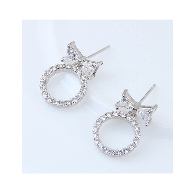 LRC Anting Tusuk Fashion Silver Zirconium Bow Earrings A59490