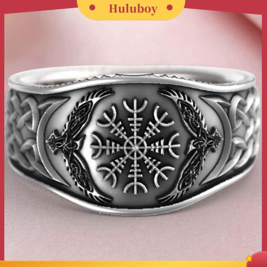 Hu Hu Hu Hu Hu Alat Bantu Pasang Kacamata♡ Cincin Lebar Motif Ukir Elang Kompas Bahan Alloy Warna Silver Untuk Pria