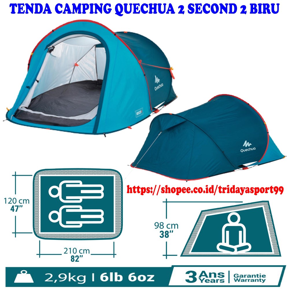 Tenda Camping Quechua 2 Second 2 Arpenaz 2 Person Biru Original Quechua Shopee Indonesia