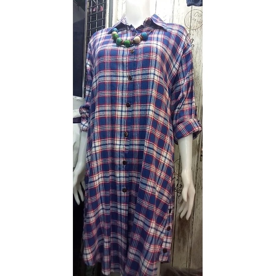 Atasan tunik wanita flanel import motif kotak-kotak terbaru