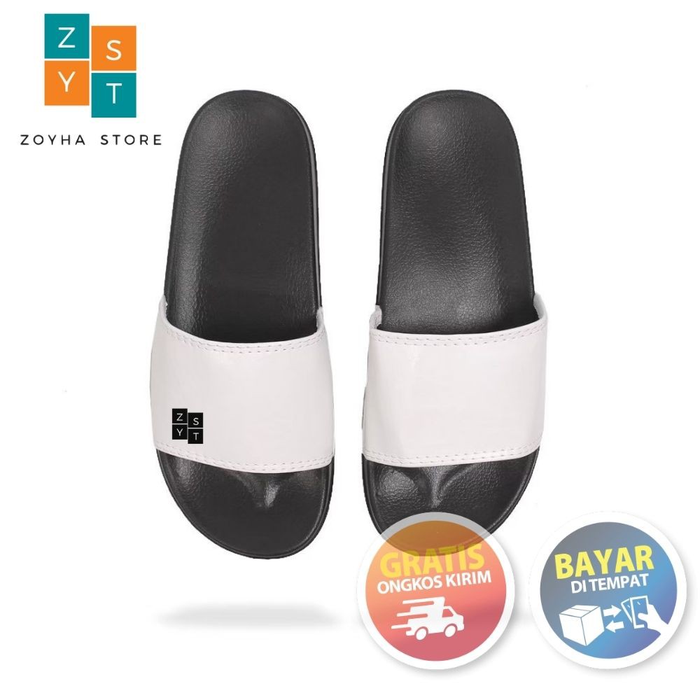 Sandal Slide Pria Dan Wanita Slip HItam Combi Putih Original Distro ZYST