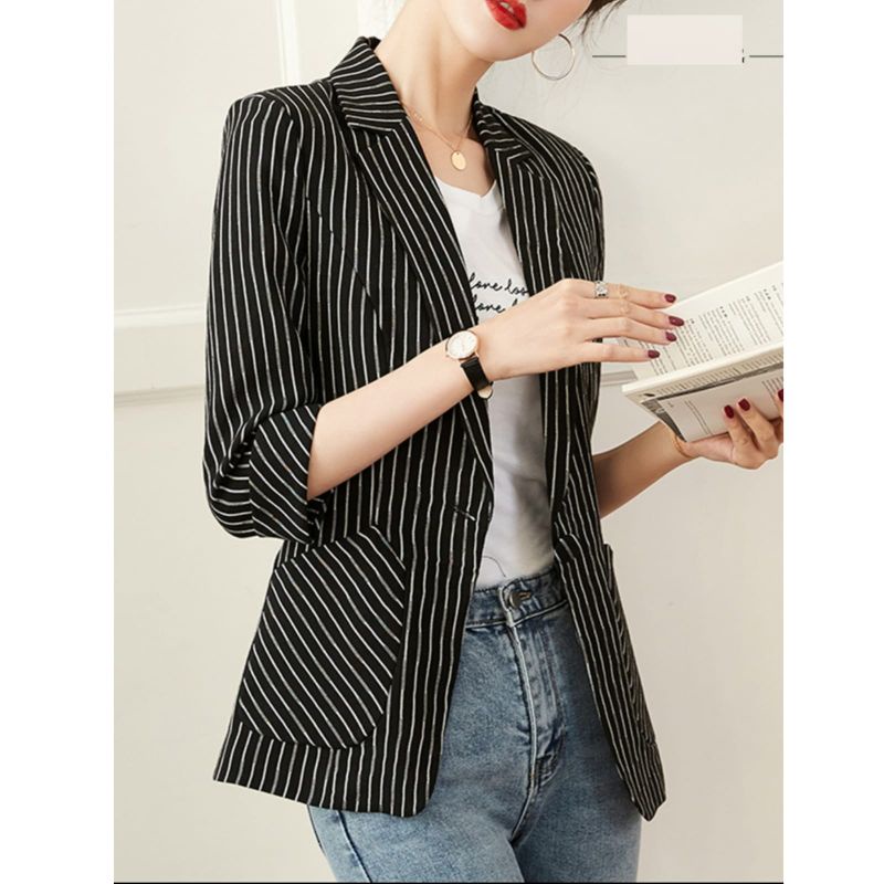 MDLV ~ 37700# Morena Striped Blazer Salur Blazer Premium Fashion Import