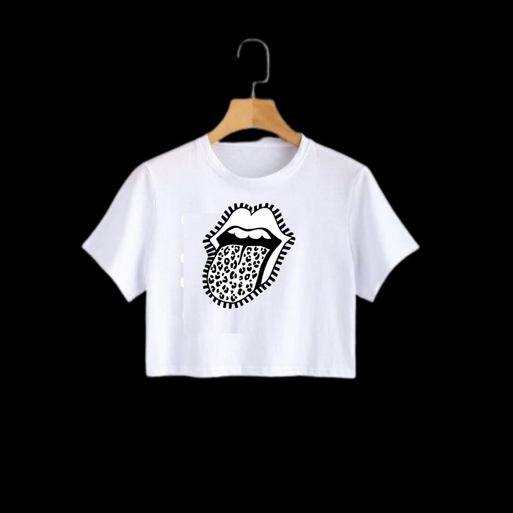 Clothing May - Kaos Crop Top Rolling Stoness Simple Kaos Distro Croptop Atasan Krop Top Wanita Cewek Viral