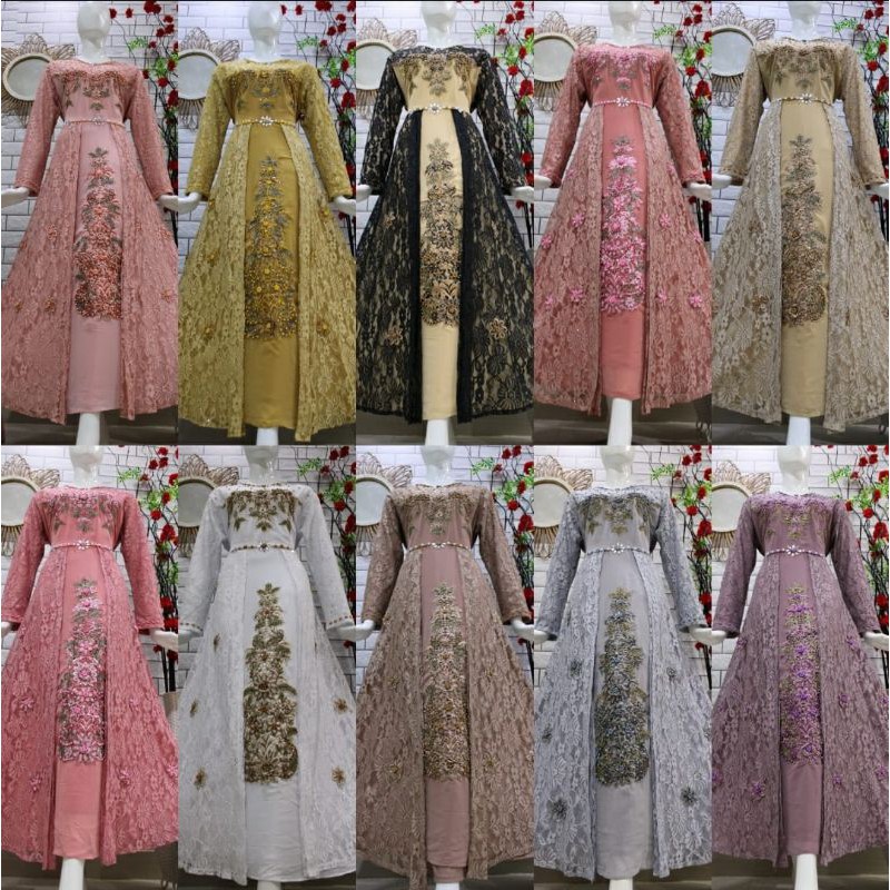 ( cod ) gamis brokat import bordir premium realpict/Gamis pesta super cantik