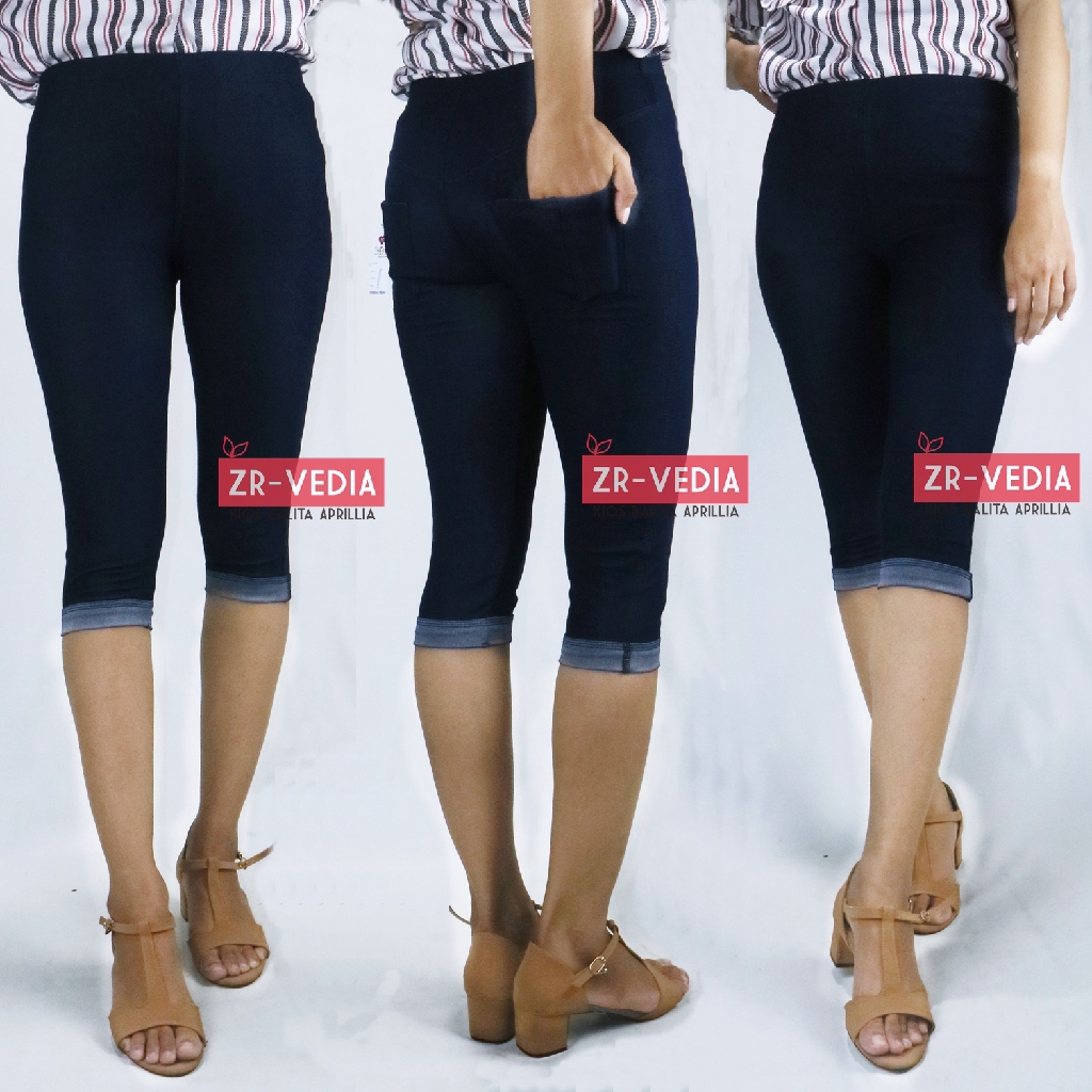 Jegging Laudya fit to XXL / PREMIUM Panjang 3/4 Polos Fashion Import Denim Semi Jeans Tebal Pendek