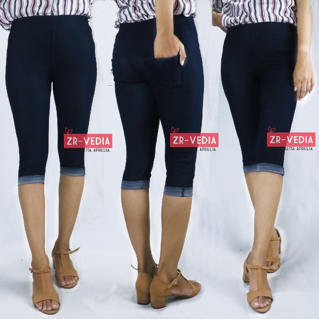 Jegging Laudya fit to XXL / PREMIUM Panjang 3/4 Polos Fashion Import Denim Semi Jeans Tebal Pendek