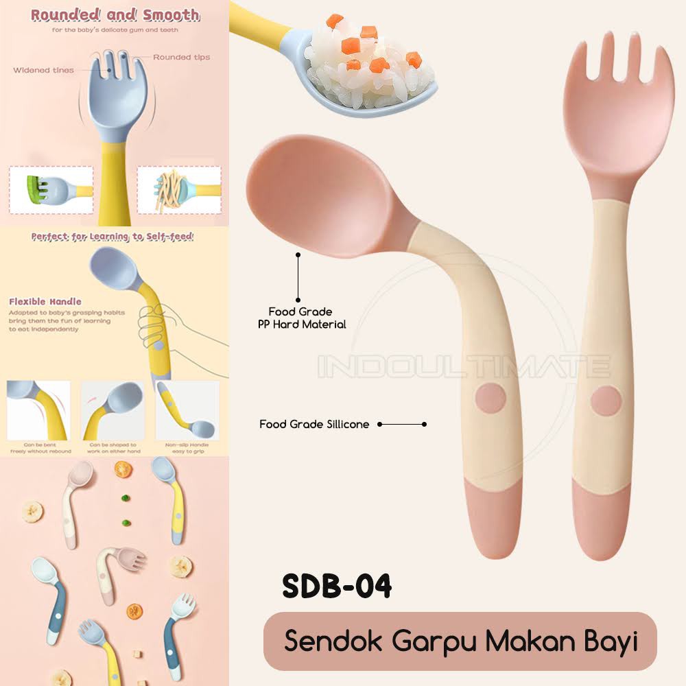 2in1 SET Sendok + Garpu Makan Sendok Bayi Elastis Bisa Tekuk 360° SDB-04 Bisa Ditekuk Untuk Bayi