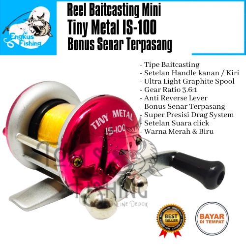 Reel BC Pancing Mini Tiny Metal IS-100 (Bonus Senar) Baitcasting Murah - Engkus FIshing