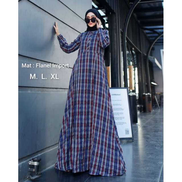gamis flanel kotak import