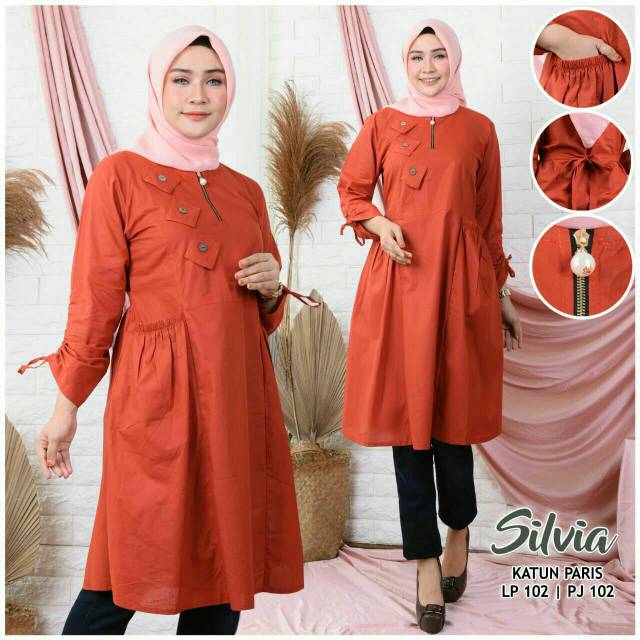 Baju Wanita Tunik Silvia  Fashion Muslim Atasan Tunik Bahan Katun Paris Adem Dan Halus