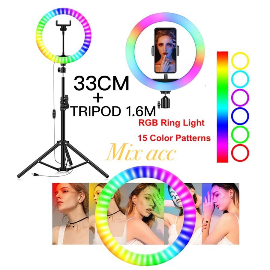 Ring Light MIXIO RGB 33CM + 1.6M Led Rainbow TRIPOD Video LED TIKTOK