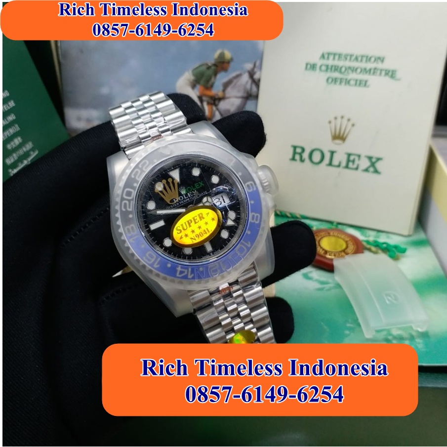 Cashback  Jam Tangan Pria Merk Rolex GMT Master II Batman Real Ceramic 904L SS Noob Stainless Steel 