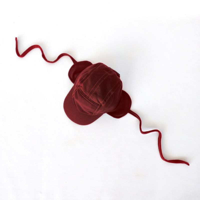 CAMPER HAT | Topi Bayi Lucu Murah - Topi Anak Laki/Perempuan/Cowok/Cewek 2-4 Tahun Polos Bertali-Maroon
