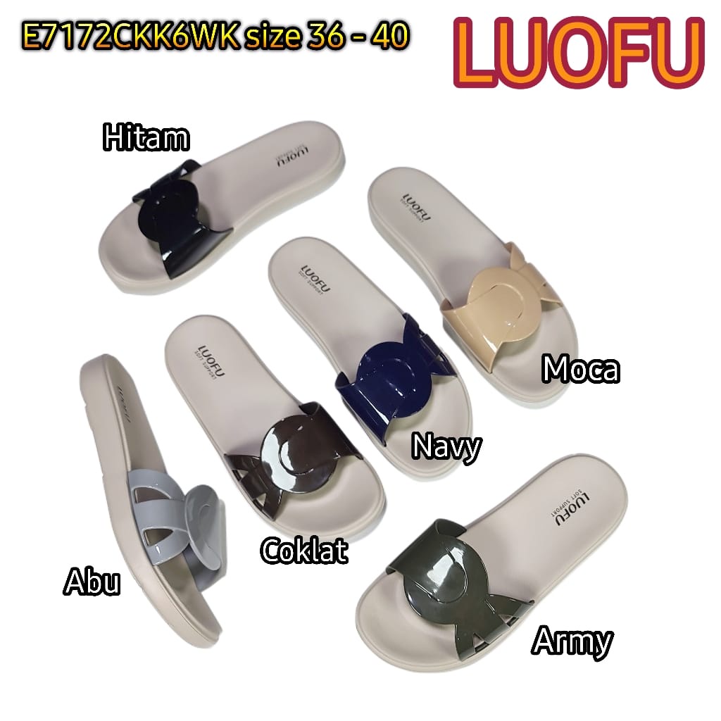 LUOFU ORIGINAL jelly sandal karet empuk murah selop wanita sendal slide kokop cewek import E7172CKK6WK