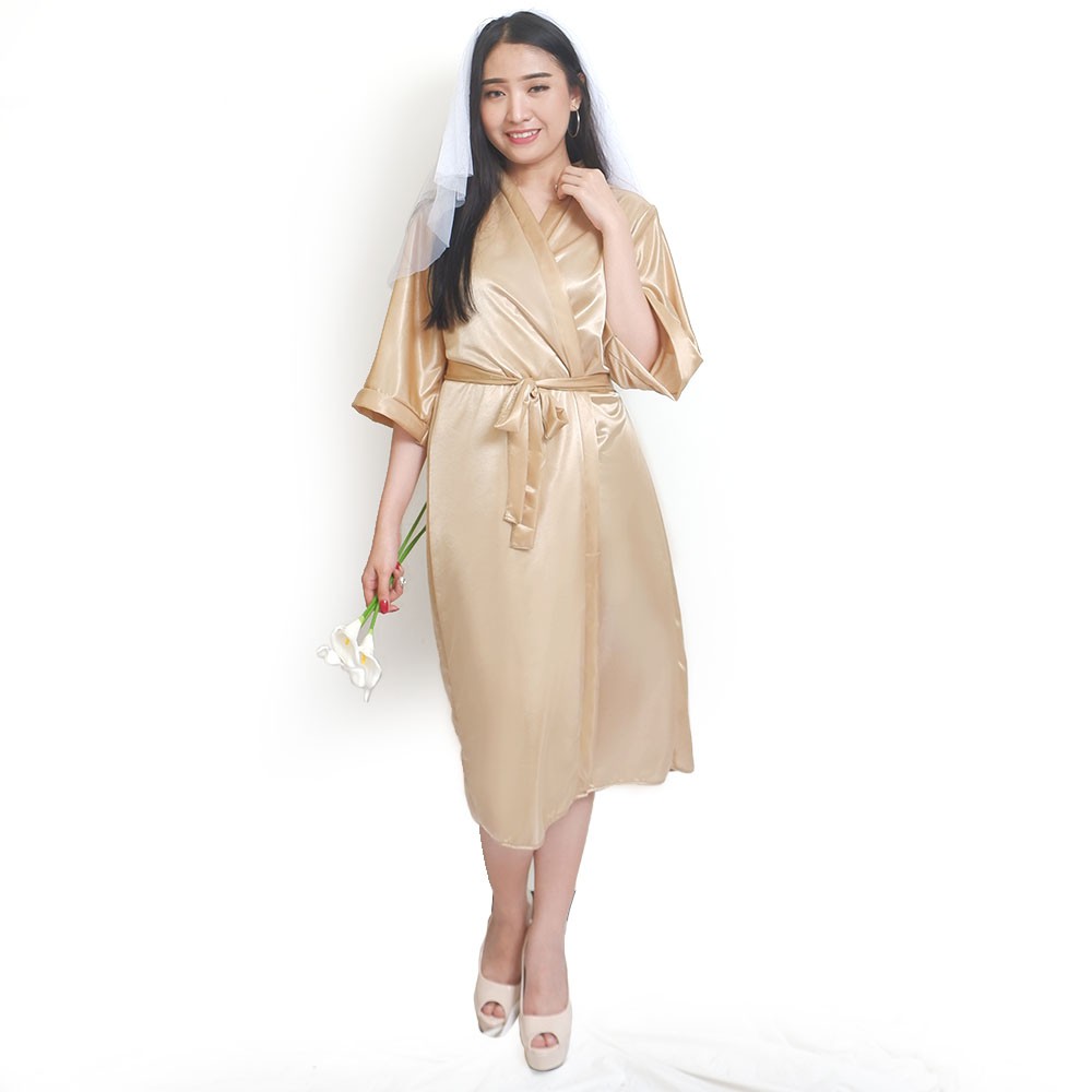 FOLVA bridesmaid kimono wedding baju tidur satin 1564LGKIM gold