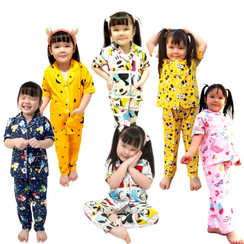 Piyama katun anak / baju tidur anak lengan pendek celana panjang / setelan piyama anak motif kartun