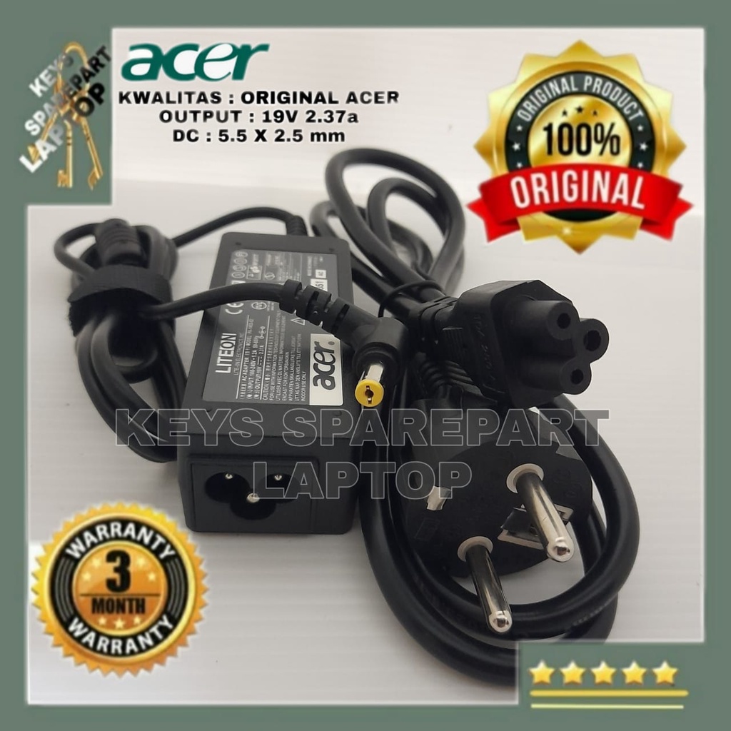 adaptor charger Casan Kabel laptop acer aspire 3 2.37a 2.37 2,37 a 2,37a E5-422 E5-473 E5-522 E5-532 ES1-512 ES1-711 es1-131-c3v5 3 A3-11 A314 A315 A311  ES 11 ES1-132 A314-32 Es1-432 E5-471 Original 5.5 2.5