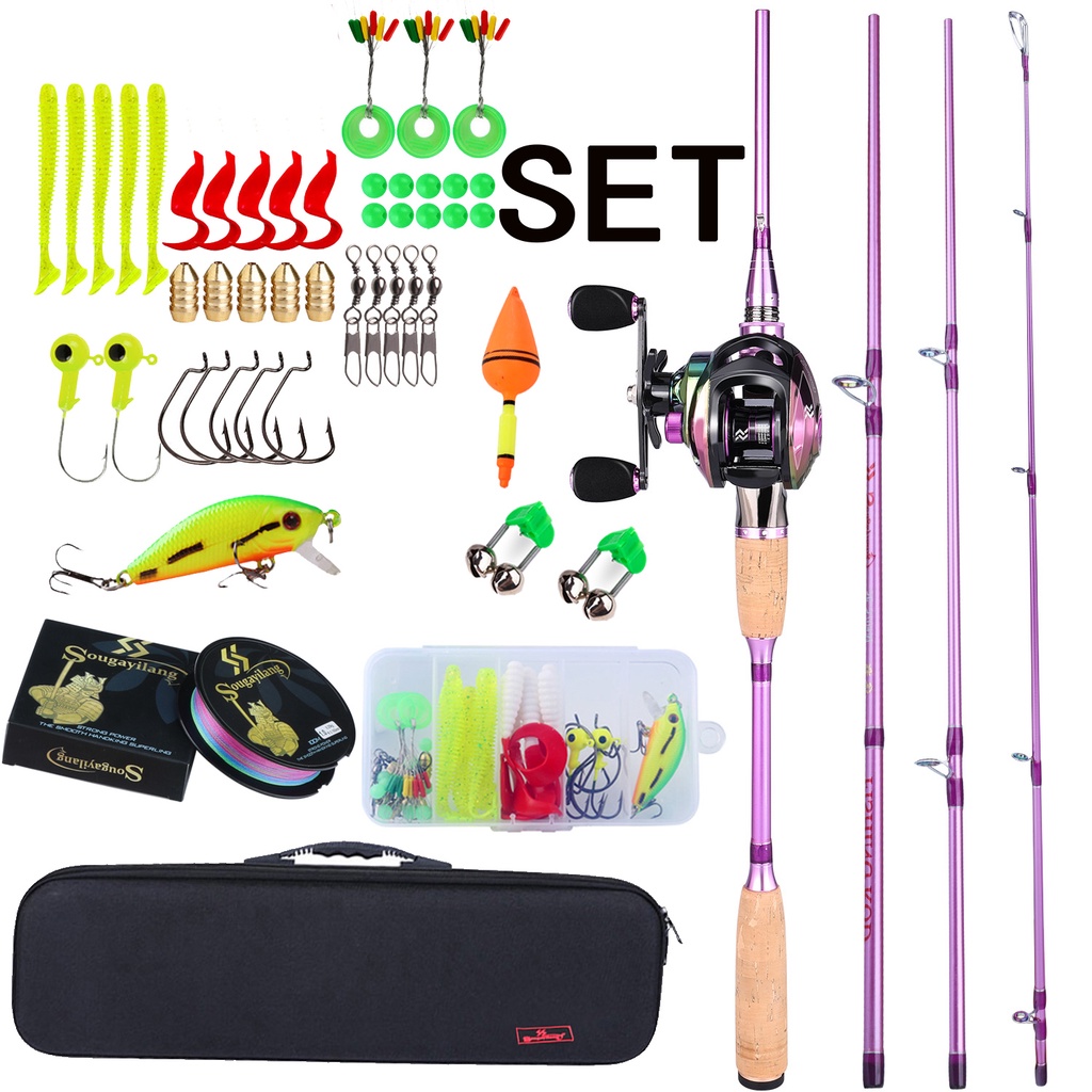 2.1M 4 Bagian Pancing Berputar + Reel Pancing Set 13 + 1BB 5.2: 1 Rasio Gigi Roda Pancing Combo