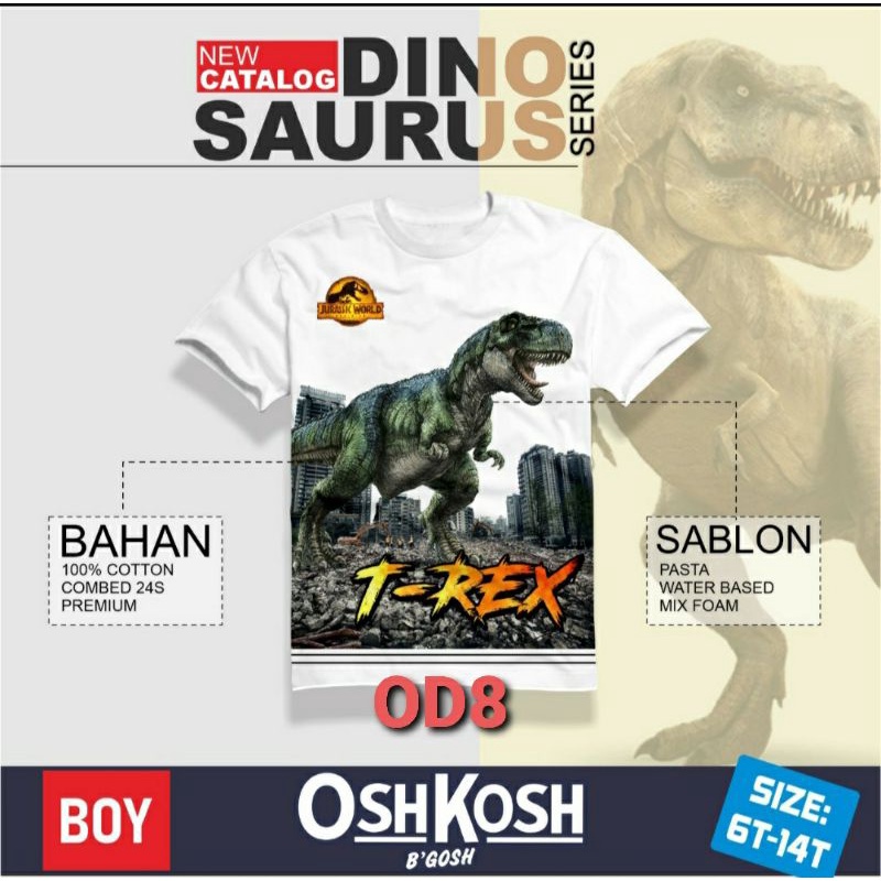 KAOS ANAK LAKI LAKI SIZE JUNIOR UMUR 6 8 10 12 14 TAHUN  dinosaurus jurassic world