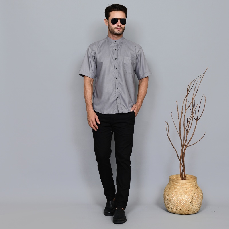 Kemeja Pria Basic Polos Lengan Pendek Slim fit Formal  Kantoran Casual - DNA Sares