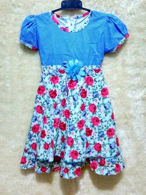 Gaun dress anak bagus katun halus tumpuk usia 6-7 tahun