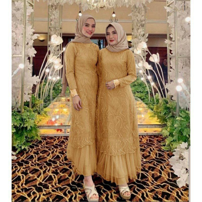 GAMIS TULLE MIX TUTU SHIMA / DRESS KEBAYA MODERN / BAHAN TILE RUBY MUTIARA / GAMIS FASHION PESTA.
