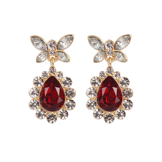 LRC Anting Tusuk Fashion Alloy Diamond Butterfly Drop Earrings F35258