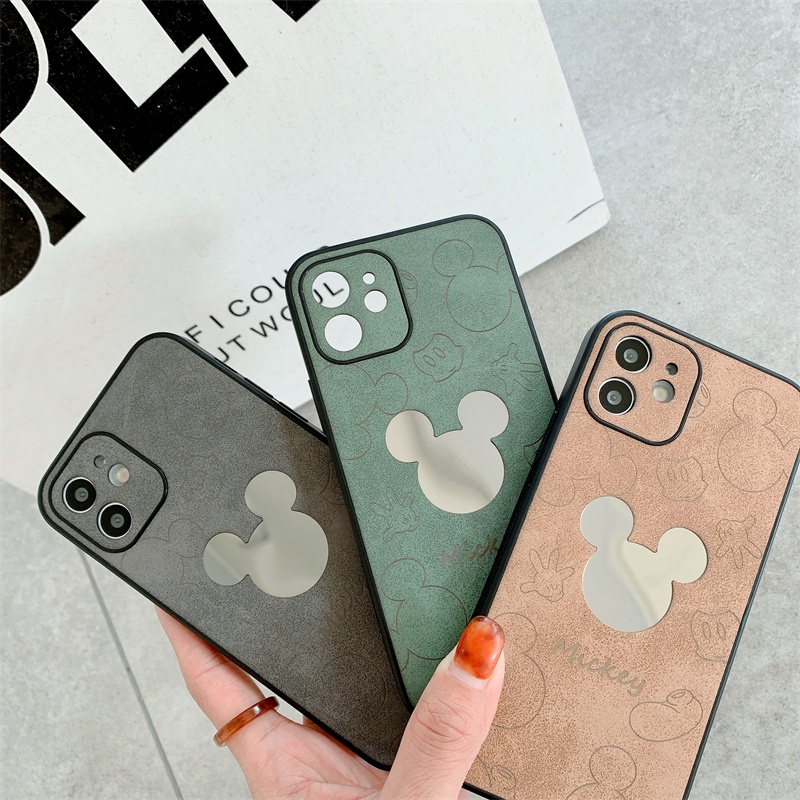 Leather mirror Mickey head case iphone 12 pro max 12mini 11pro max Xs max XR 7/8/se2020 7plus/8plus all-inclusive anti-fall protective cover casing iphone