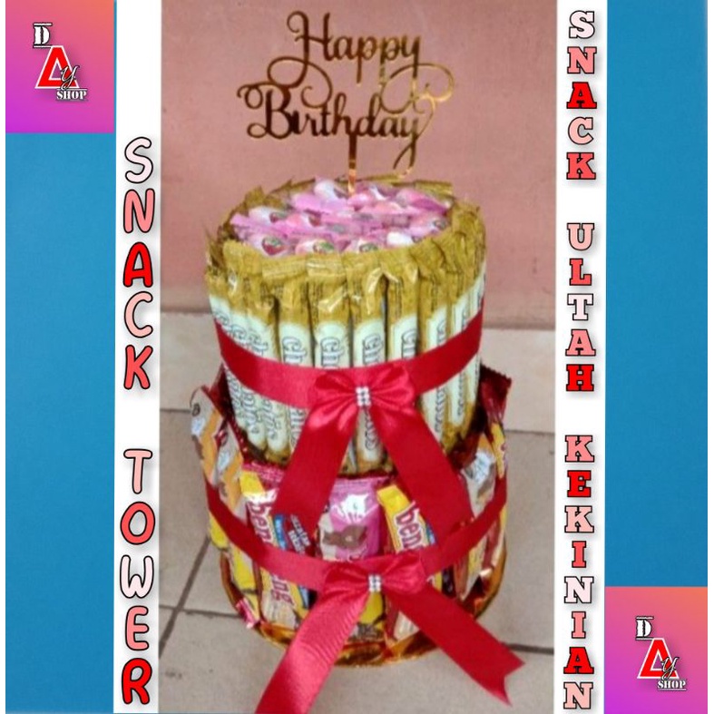 

SNACK TOWER ULANG TAHUN / TOWER SNACK ULTAH KEKINIAN / KUE ULTAH (FREE TOPPER)