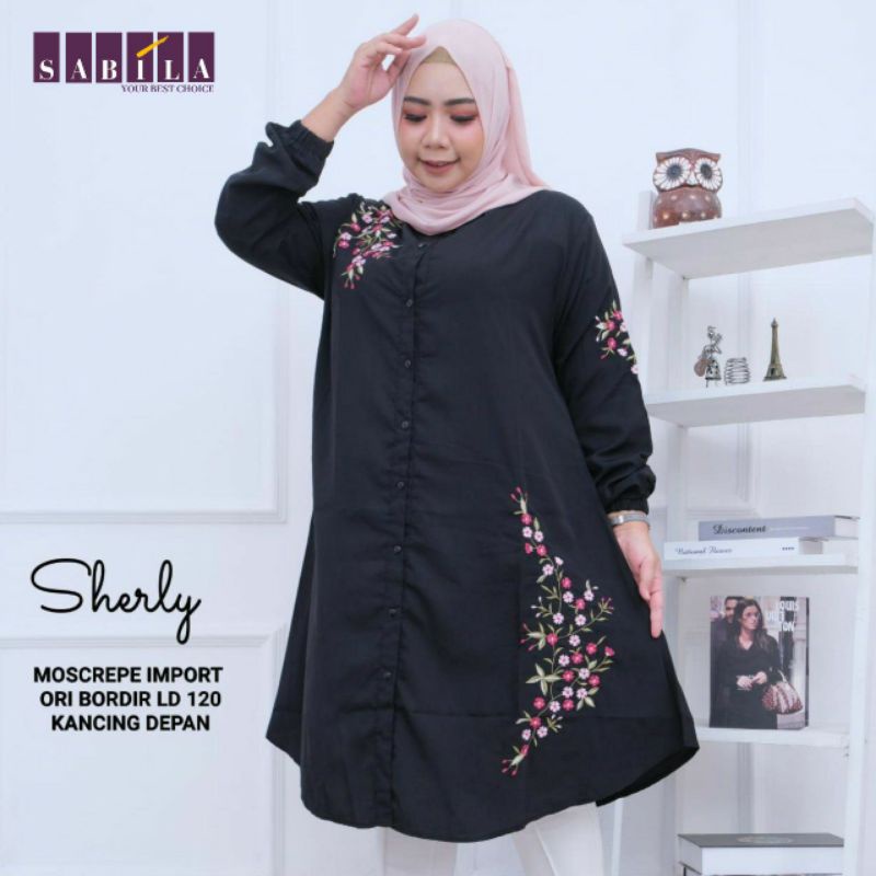 Atasan Jumbo Wanita Ld120 Blouse Putih Hitam Ory Bordir