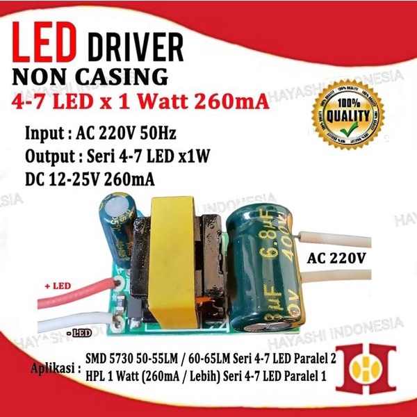 LED Driver LED 4-7 Watt 4-7W AC DC 260 mA PCB Board Tanpa Casing Kotak