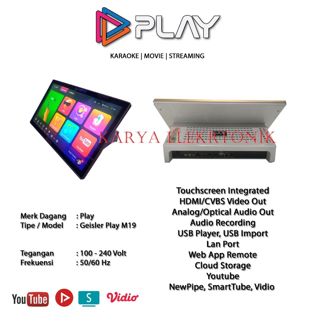PLAYER KARAOKE GEISLER PLAY M19 - M 19 YOUTUBE TOUCHSCREEN