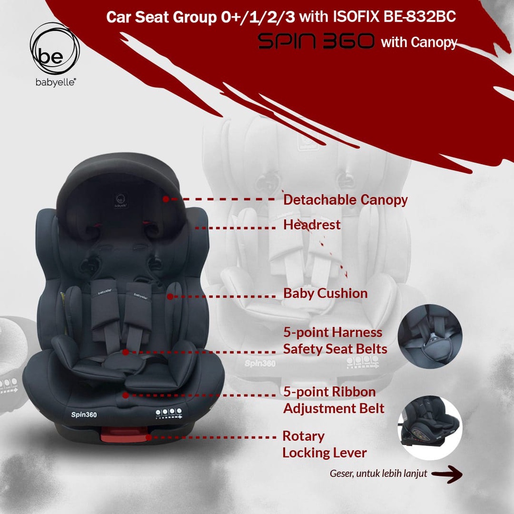 Car Seat Baby Elle Spin 360 Derajat BE-832BC / Baby Does Babydoes CH 8735 Full Rotate 360 Isofix / Baby Does Free Rotate CH 8749 / Kursi Mobil Bayi