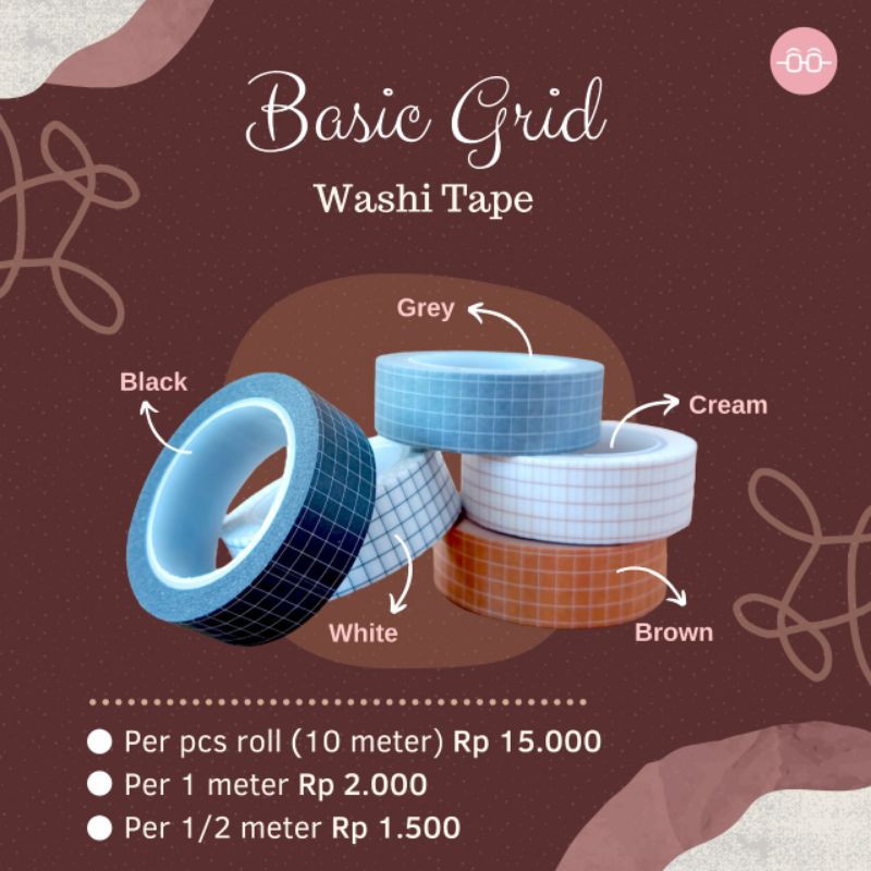 

Perekat Basic Grid Washi Roll Tape Washi Tape untuk journaling 10 meter